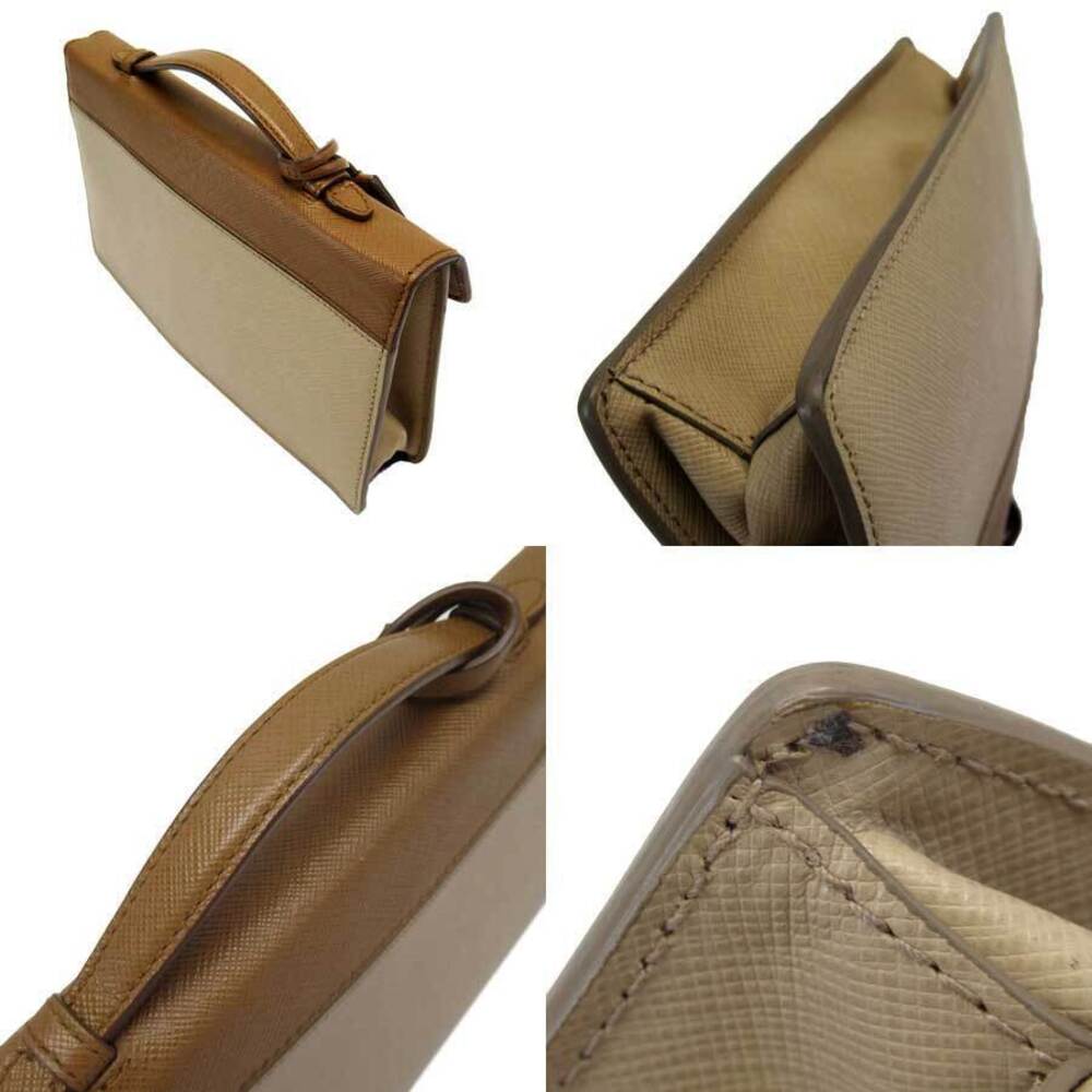 Prada Clutch Tan Brown Beige Leather Handbag Bag